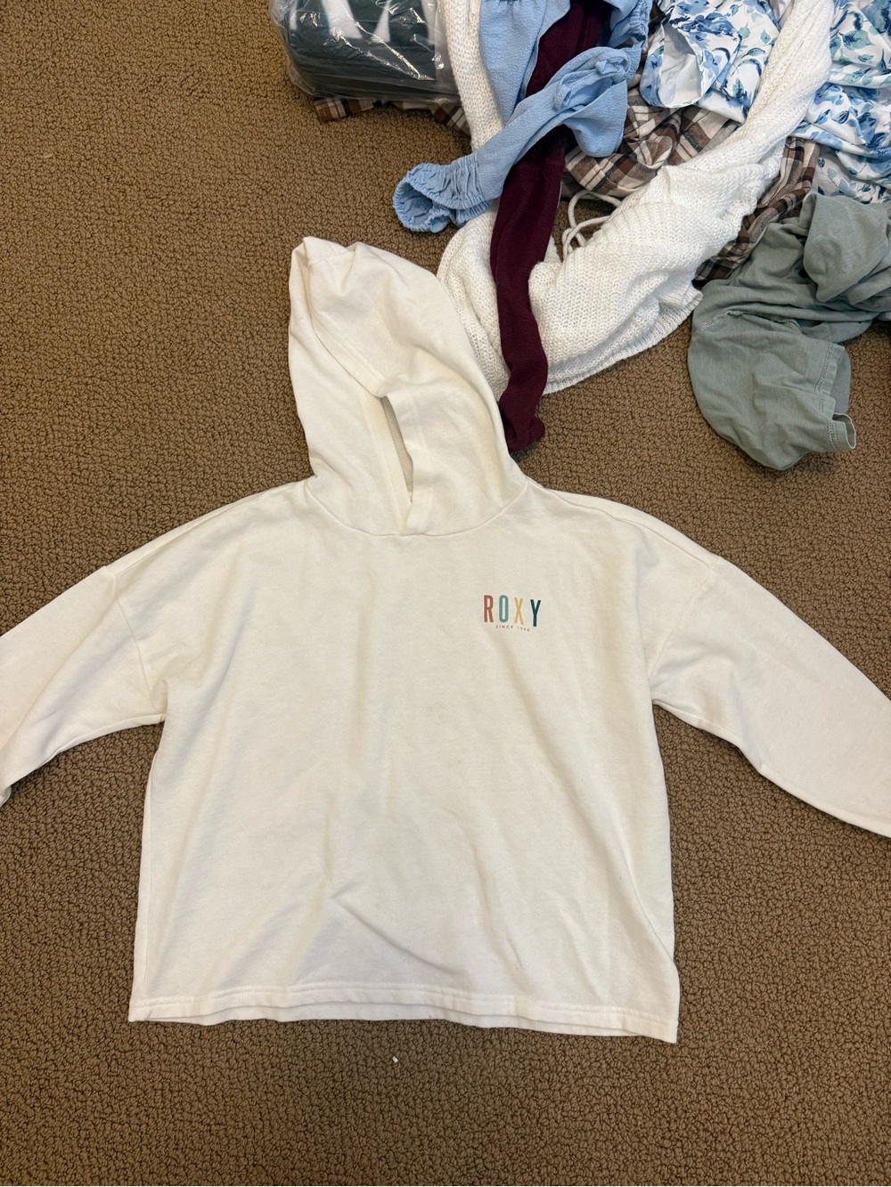Roxy Cream Hooded Pullover with Multicolor Logo
